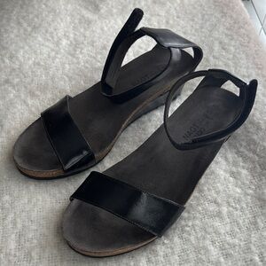 Naot Black Leather Open-Toe Slingback Sandals